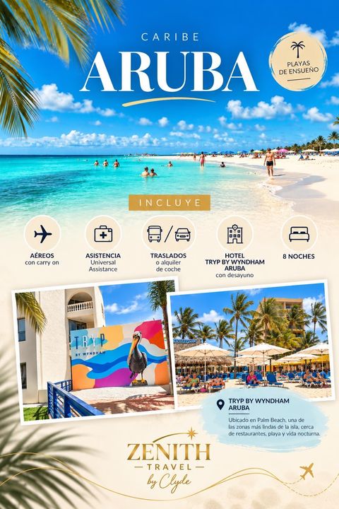Aruba: aéreos, asistencia, traslados y 8 noches en Tryp by Wyndham Aruba con desayuno